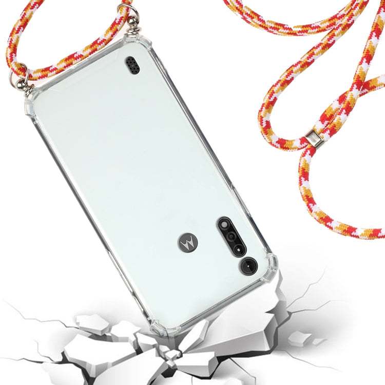 For Motorola Moto G8 Power Lite Four-Corner Anti-Fall Transparent TPU Protective Case with Lanyard