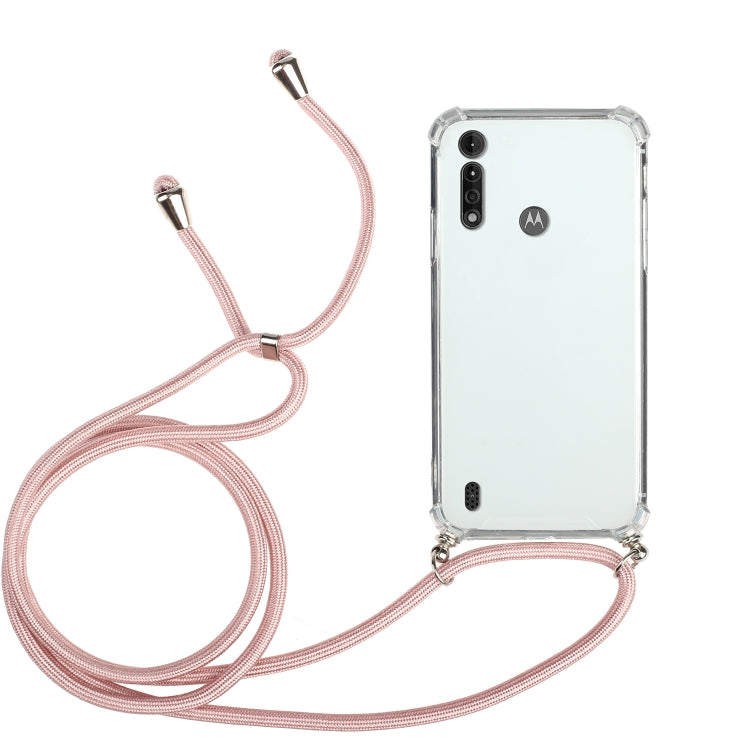 For Motorola Moto G8 Power Lite Four-Corner Anti-Fall Transparent TPU Protective Case with Lanyard