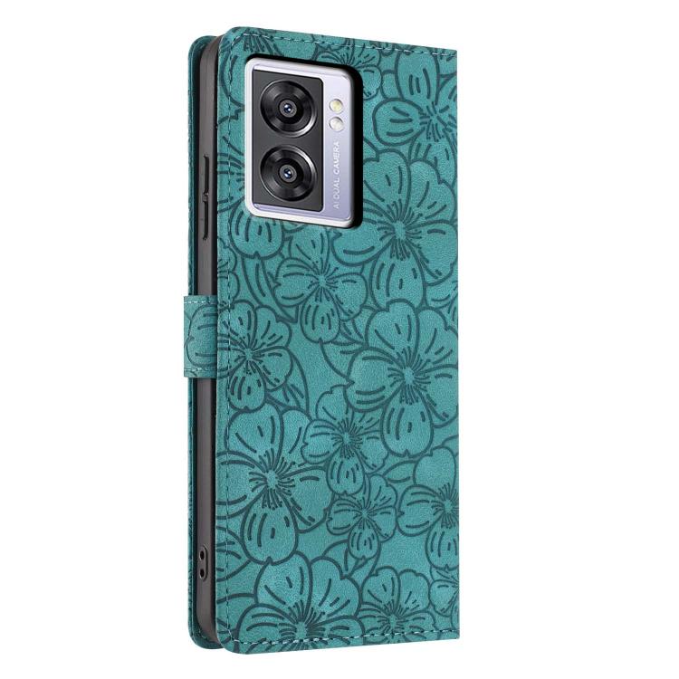 For OPPO A57 2022 4G / 5G / A77 5G Cherry Blossoms Embossed Leather Phone Case