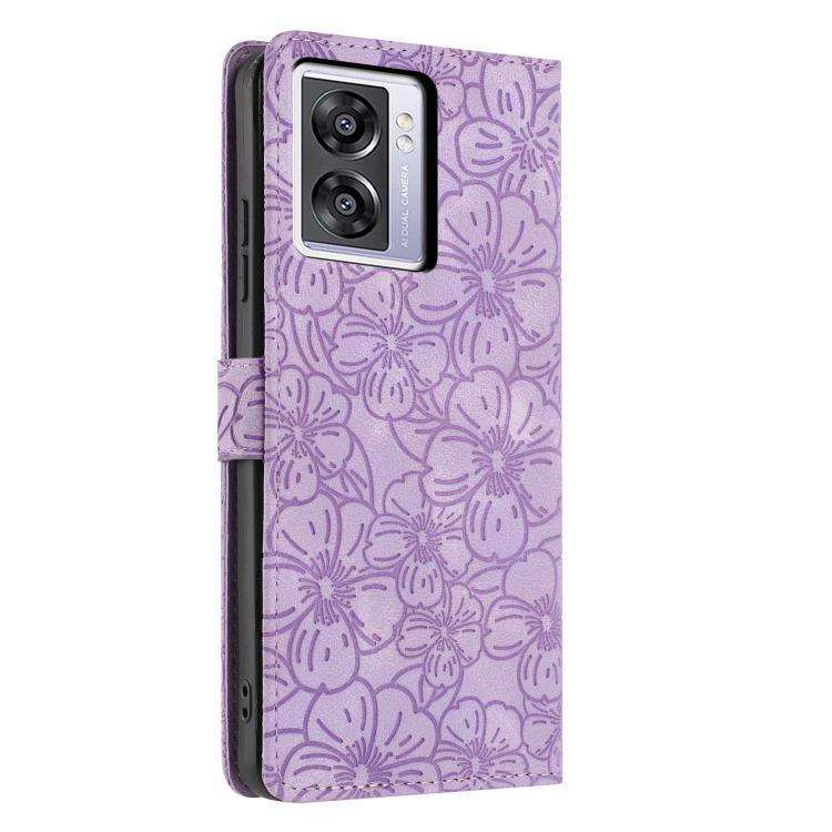 For OPPO A57 2022 4G / 5G / A77 5G Cherry Blossoms Embossed Leather Phone Case