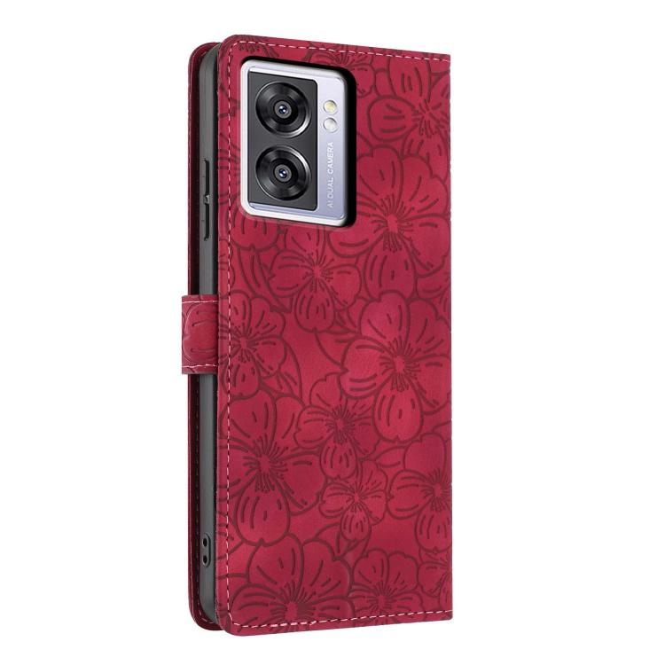 For OPPO A57 2022 4G / 5G / A77 5G Cherry Blossoms Embossed Leather Phone Case