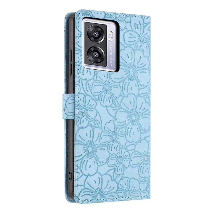 For OPPO A57 2022 4G / 5G / A77 5G Cherry Blossoms Embossed Leather Phone Case