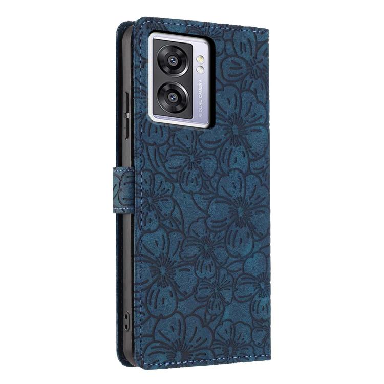 For OPPO A57 2022 4G / 5G / A77 5G Cherry Blossoms Embossed Leather Phone Case
