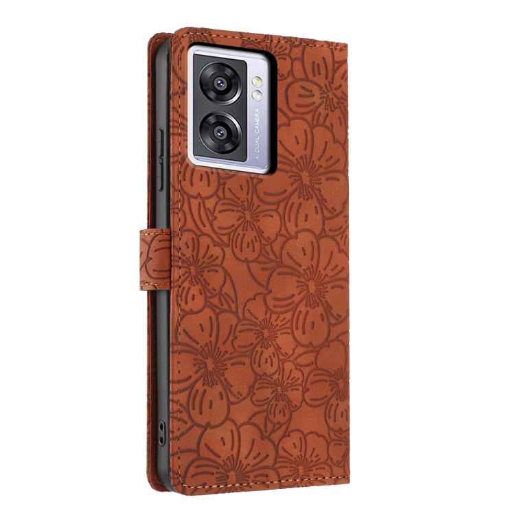 For OPPO A57 2022 4G / 5G / A77 5G Cherry Blossoms Embossed Leather Phone Case