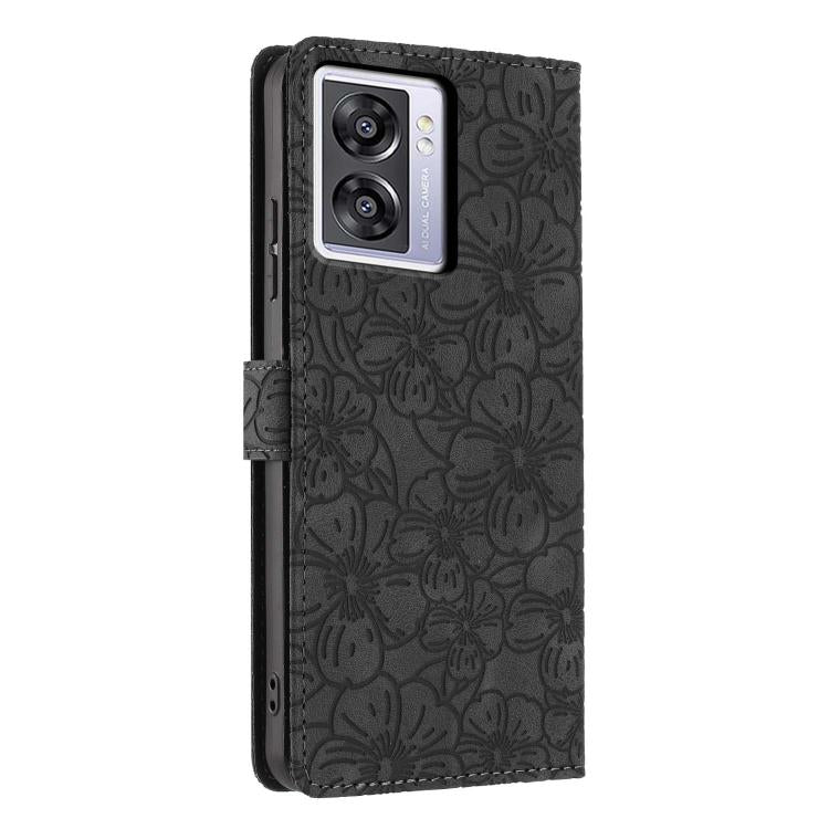 For OPPO A57 2022 4G / 5G / A77 5G Cherry Blossoms Embossed Leather Phone Case