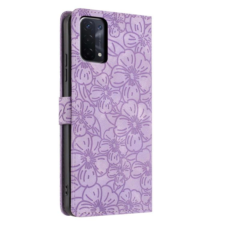 For OPPO A74 5G / A54 5G / A93 5G Cherry Blossoms Embossed Leather Phone Case