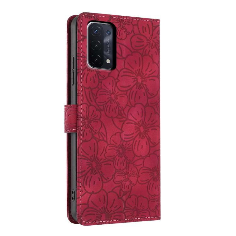 For OPPO A74 5G / A54 5G / A93 5G Cherry Blossoms Embossed Leather Phone Case