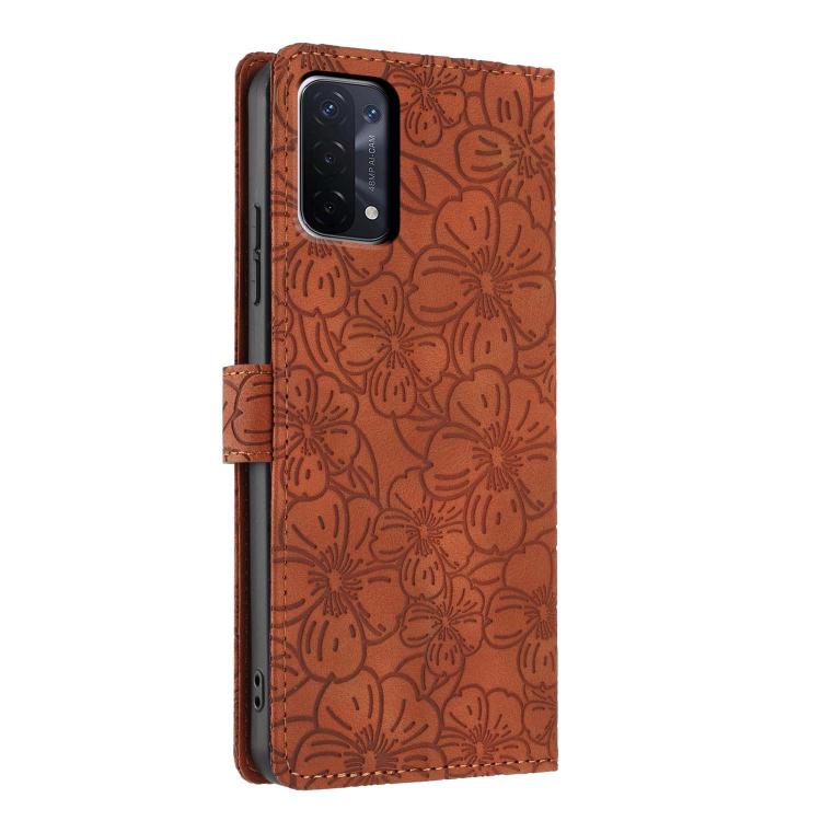 For OPPO A74 5G / A54 5G / A93 5G Cherry Blossoms Embossed Leather Phone Case