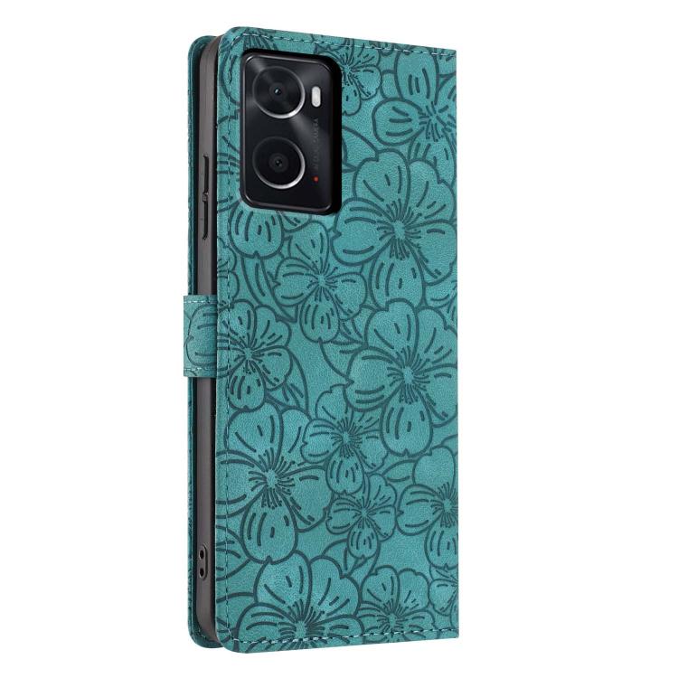 For OPPO A76 / A36 / A96 Cherry Blossoms Embossed Leather Phone Case