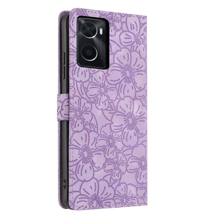 For OPPO A76 / A36 / A96 Cherry Blossoms Embossed Leather Phone Case