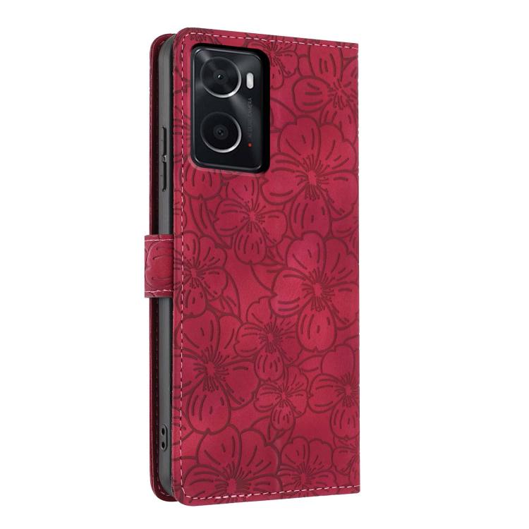 For OPPO A76 / A36 / A96 Cherry Blossoms Embossed Leather Phone Case