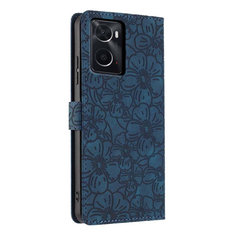 For OPPO A76 / A36 / A96 Cherry Blossoms Embossed Leather Phone Case