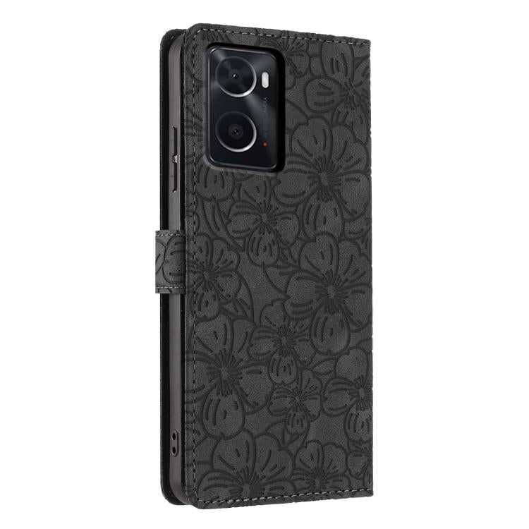 For OPPO A76 / A36 / A96 Cherry Blossoms Embossed Leather Phone Case