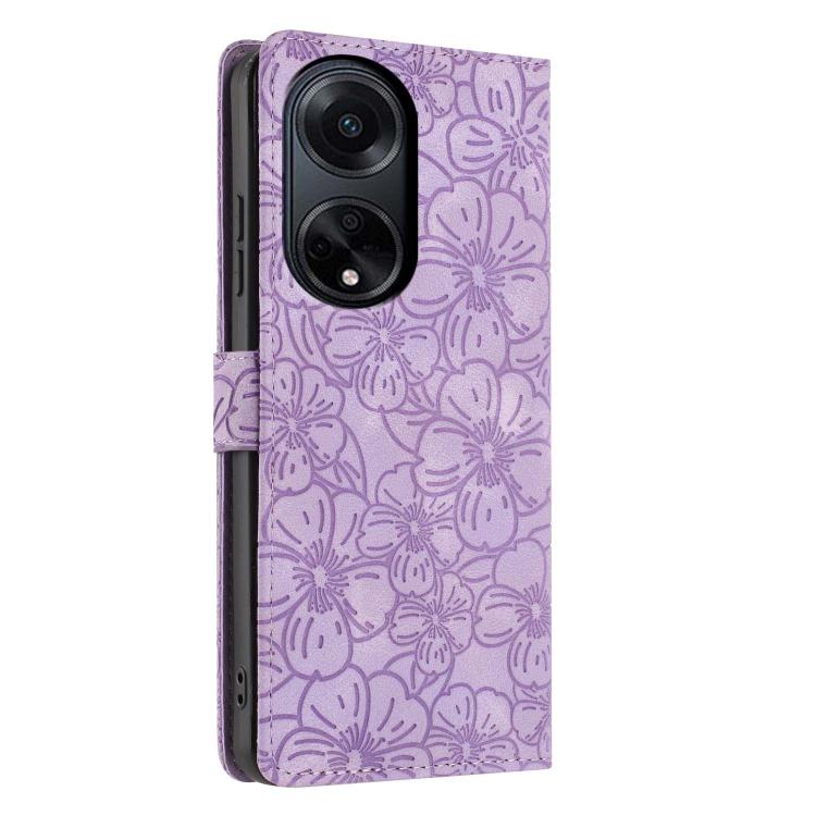 For OPPO A98 Cherry Blossoms Embossed Leather Phone Case