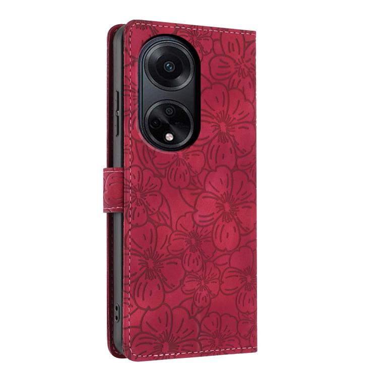 For OPPO A98 Cherry Blossoms Embossed Leather Phone Case