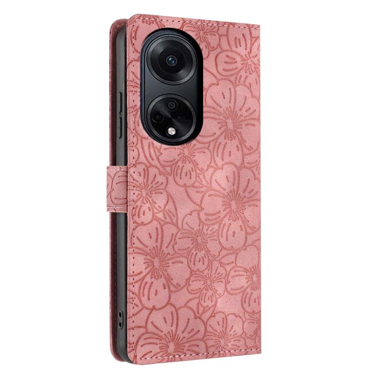 For OPPO A98 Cherry Blossoms Embossed Leather Phone Case