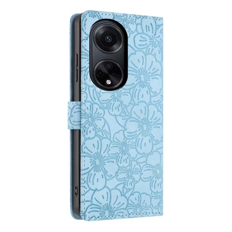 For OPPO A98 Cherry Blossoms Embossed Leather Phone Case