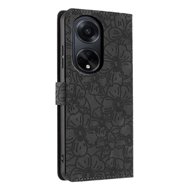 For OPPO A98 Cherry Blossoms Embossed Leather Phone Case
