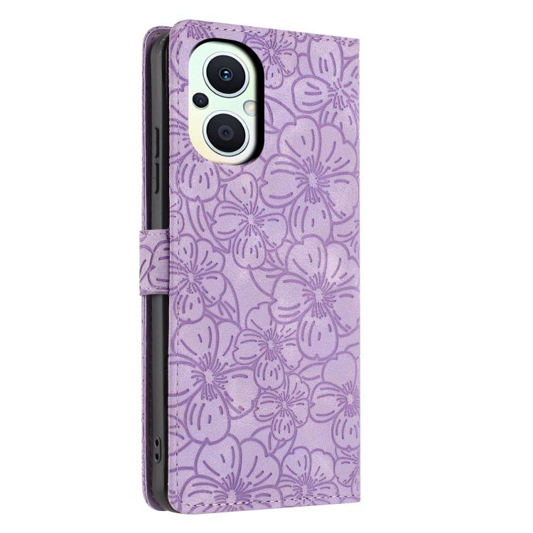 For OPPO Reno8 Lite / Reno7 Z 5G Cherry Blossoms Embossed Leather Phone Case