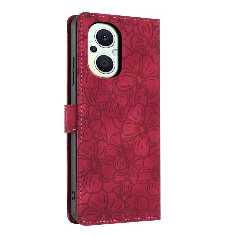 For OPPO Reno8 Lite / Reno7 Z 5G Cherry Blossoms Embossed Leather Phone Case