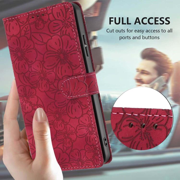 For OPPO Reno8 Lite / Reno7 Z 5G Cherry Blossoms Embossed Leather Phone Case