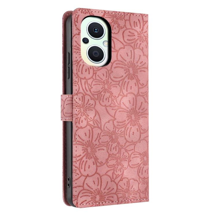 For OPPO Reno8 Lite / Reno7 Z 5G Cherry Blossoms Embossed Leather Phone Case