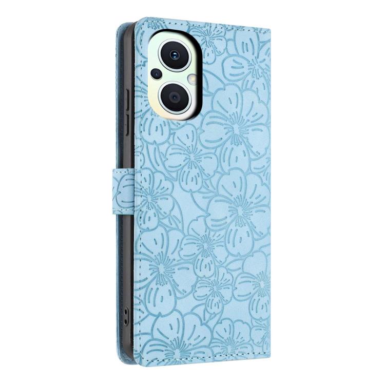 For OPPO Reno8 Lite / Reno7 Z 5G Cherry Blossoms Embossed Leather Phone Case