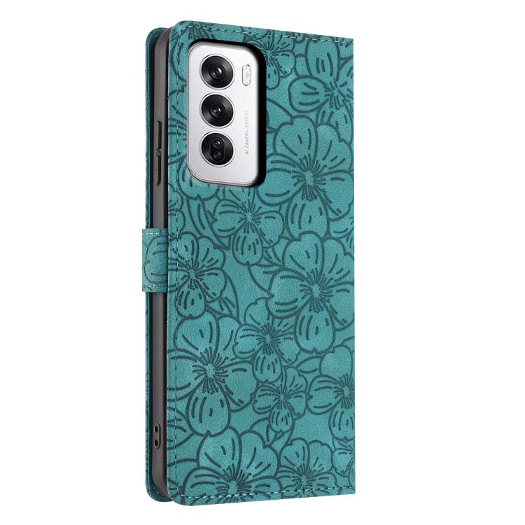 For OPPO Reno12 Global Cherry Blossoms Embossed Leather Phone Case