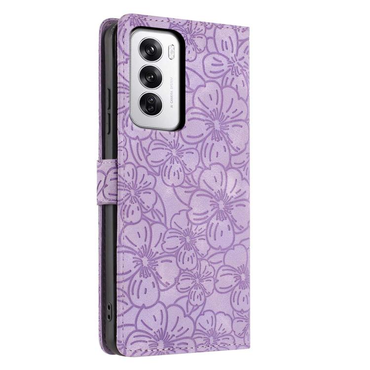 For OPPO Reno12 Global Cherry Blossoms Embossed Leather Phone Case