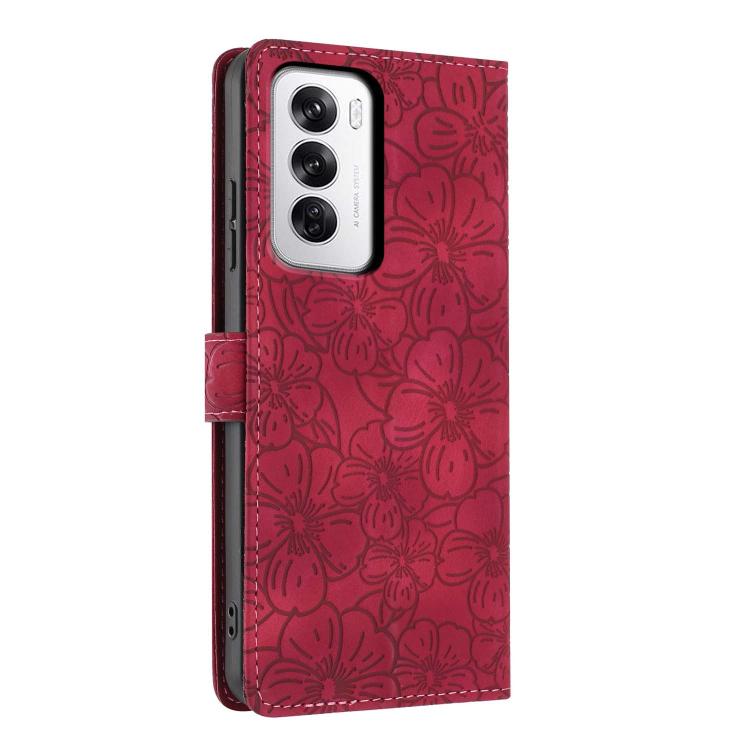 For OPPO Reno12 Global Cherry Blossoms Embossed Leather Phone Case