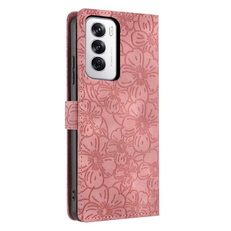 For OPPO Reno12 Global Cherry Blossoms Embossed Leather Phone Case