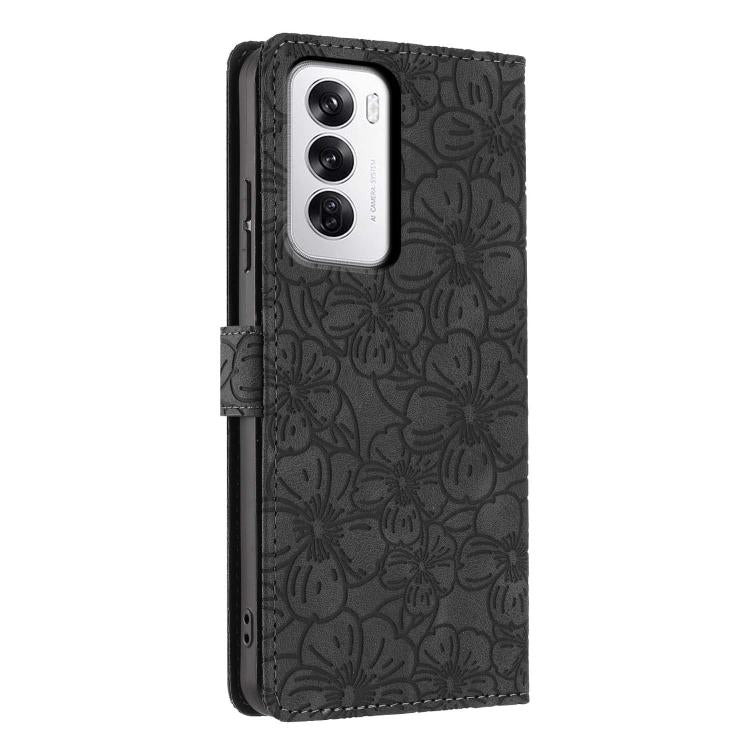 For OPPO Reno12 Global Cherry Blossoms Embossed Leather Phone Case
