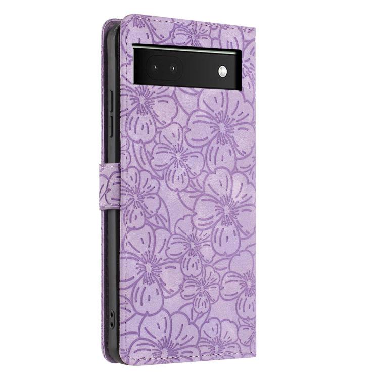 For Google Pixel 6a Cherry Blossoms Embossed Leather Phone Case