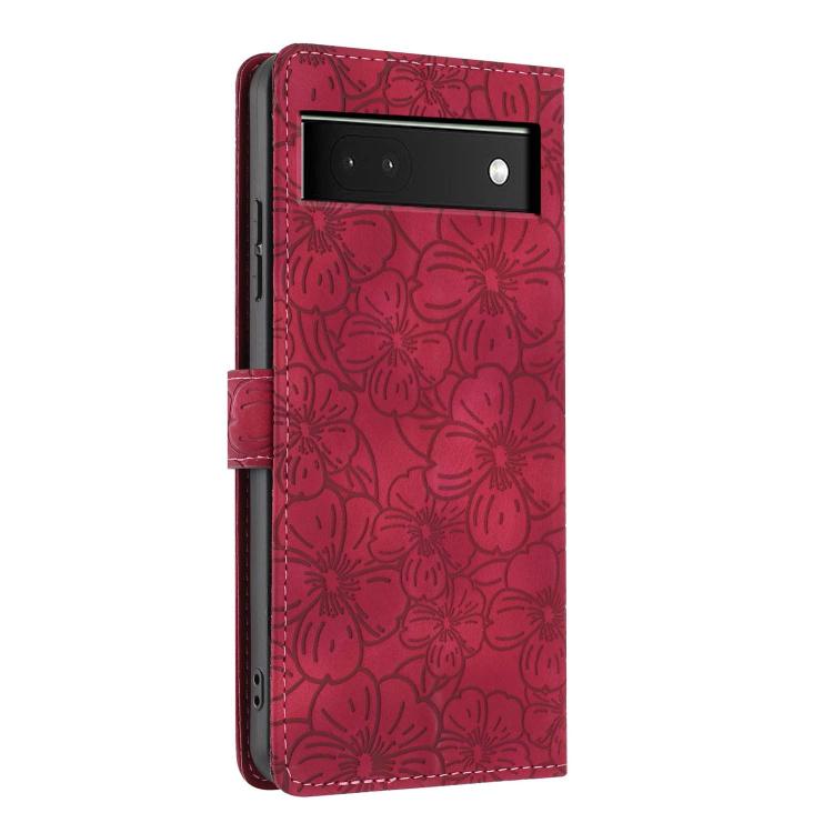 For Google Pixel 6a Cherry Blossoms Embossed Leather Phone Case