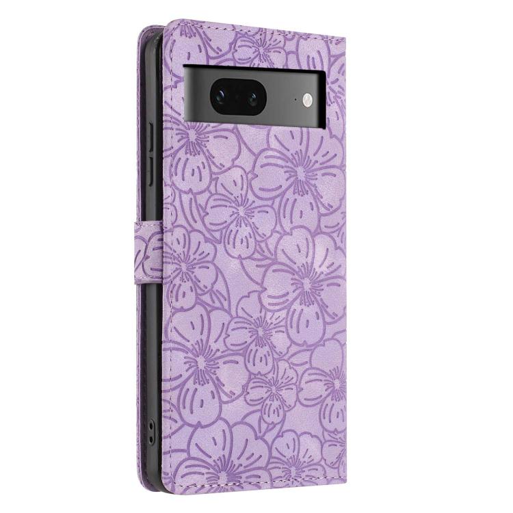 For Google Pixel 7 Cherry Blossoms Embossed Leather Phone Case