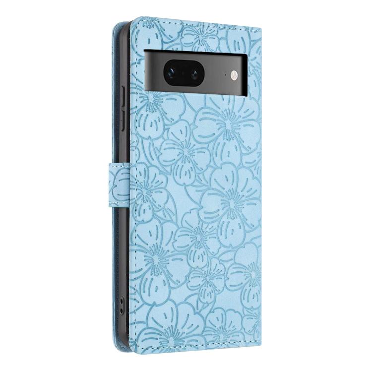 For Google Pixel 7 Cherry Blossoms Embossed Leather Phone Case