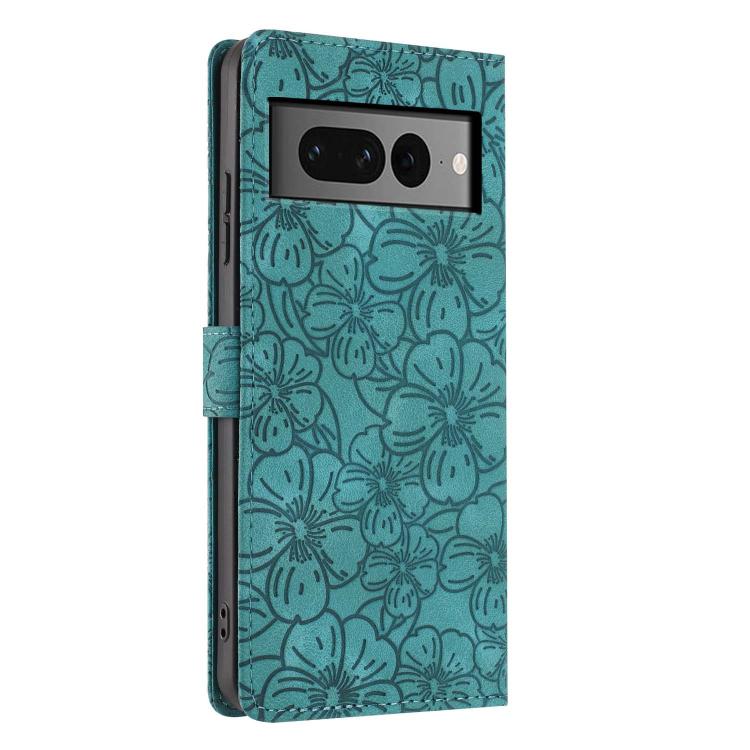 For Google Pixel 7 Pro Cherry Blossoms Embossed Leather Phone Case