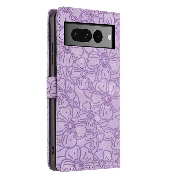 For Google Pixel 7 Pro Cherry Blossoms Embossed Leather Phone Case