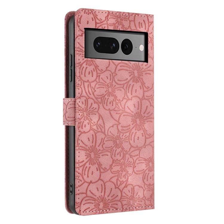For Google Pixel 7 Pro Cherry Blossoms Embossed Leather Phone Case
