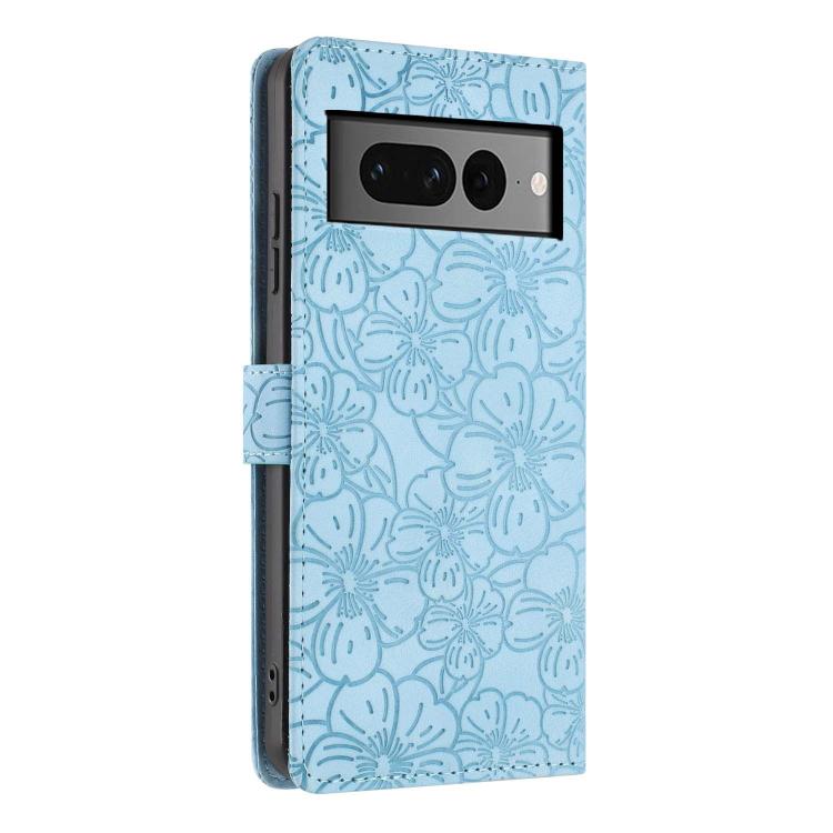 For Google Pixel 7 Pro Cherry Blossoms Embossed Leather Phone Case
