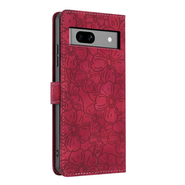 For Google Pixel 7a Cherry Blossoms Embossed Leather Phone Case