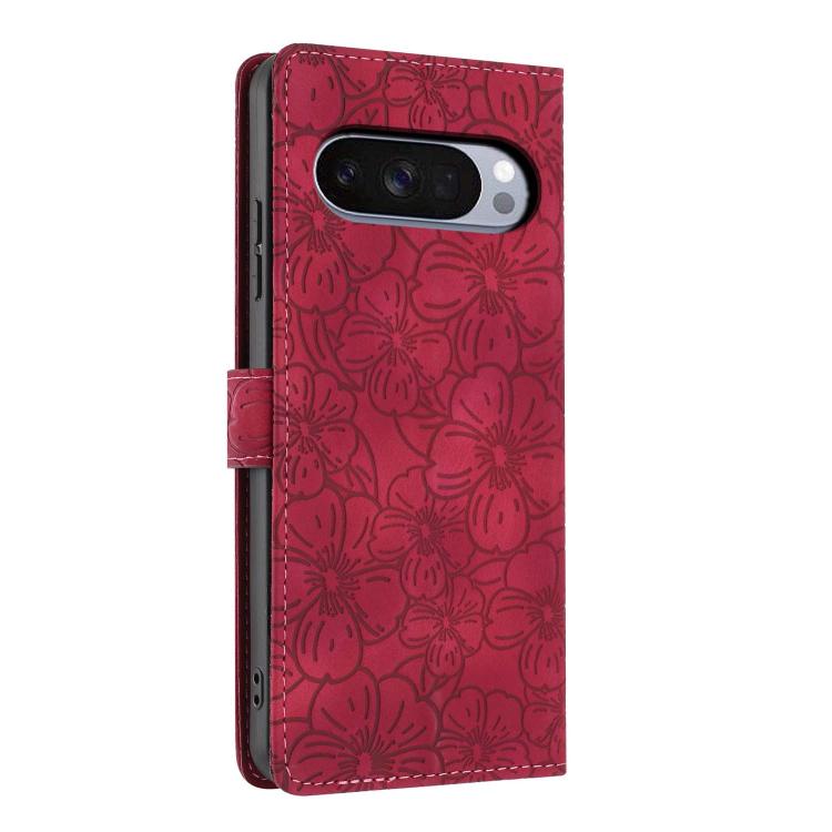 For Google Pixel 9 / 9 Pro Cherry Blossoms Embossed Leather Phone Case