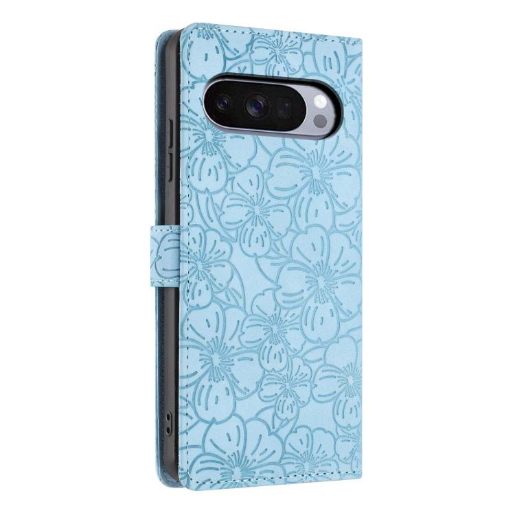 For Google Pixel 9 / 9 Pro Cherry Blossoms Embossed Leather Phone Case