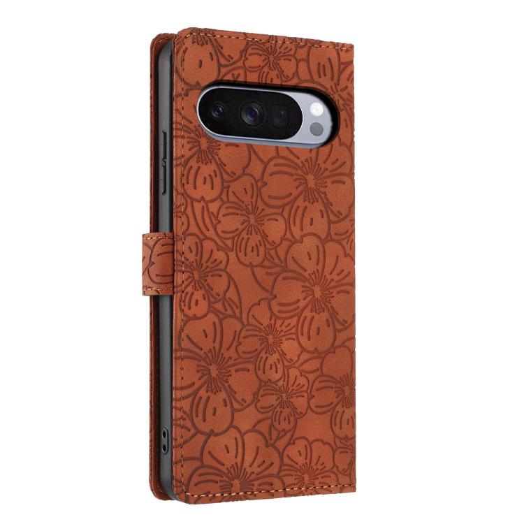 For Google Pixel 9 / 9 Pro Cherry Blossoms Embossed Leather Phone Case