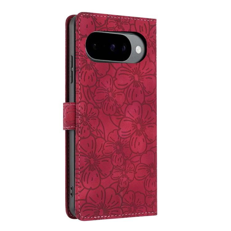 For Google Pixel 9 Pro XL Cherry Blossoms Embossed Leather Phone Case