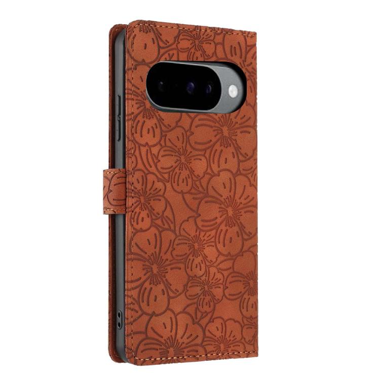 For Google Pixel 9 Pro XL Cherry Blossoms Embossed Leather Phone Case