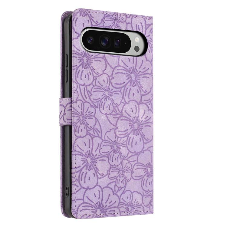 For Google Pixel 10 Pro XL Cherry Blossoms Embossed Leather Phone Case