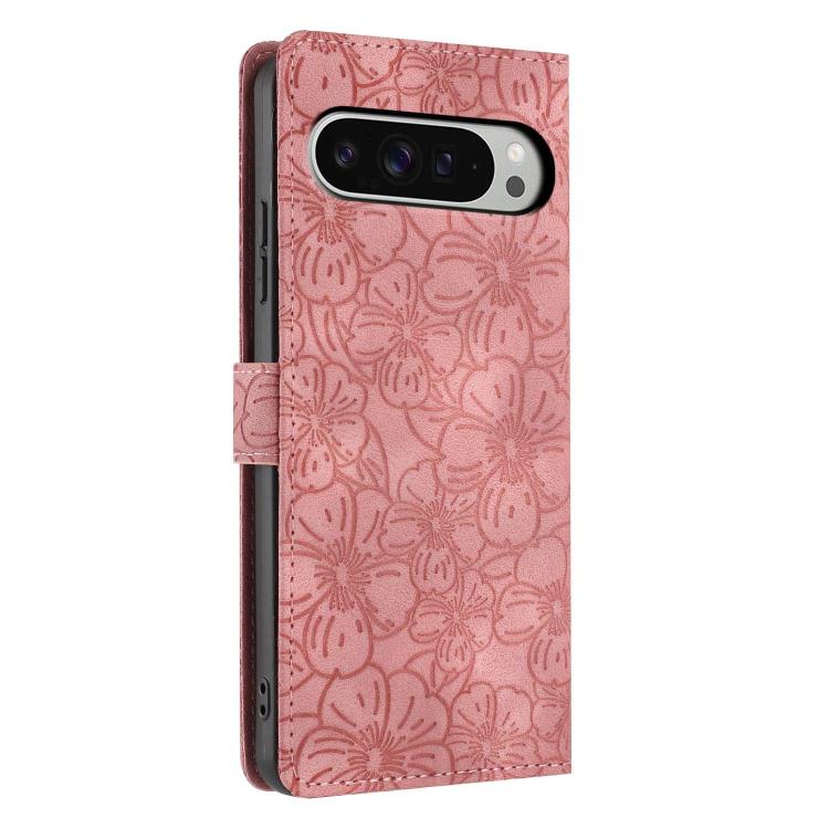 For Google Pixel 10 Pro XL Cherry Blossoms Embossed Leather Phone Case