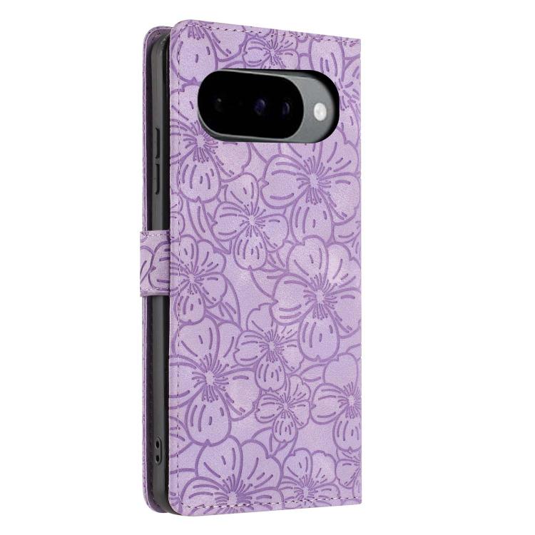 For Google Pixel 10 / 10 Pro Cherry Blossoms Embossed Leather Phone Case