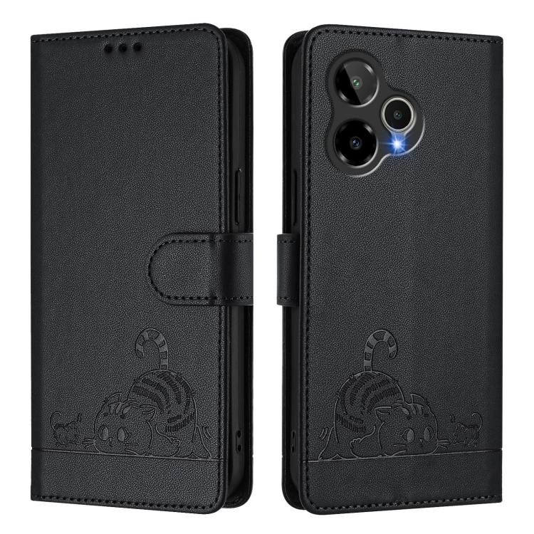 For Cricket Icon Plus 2026 / Icon 7 5G Cat Rat Embossed Pattern RFID Leather Phone Case with Lanyard